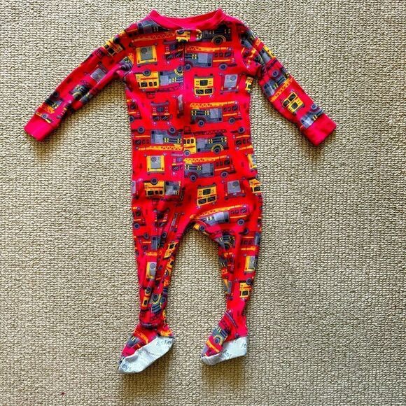 simple joys/carters firefighter footie pjs, 12 mos, like new - Picture 1 of 6